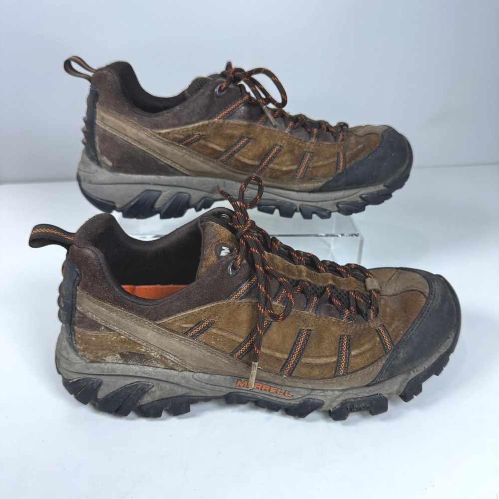 Merrell Moab Hiking Shoes Men 9.5 Dark Earth Espresso Brown Suede Low Top Rugged - Picture 2 of 10